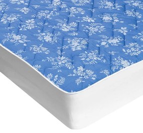 Protecţie de saltea matlasată cu aloe vera albastră cu flori albe 160 x 200 cm