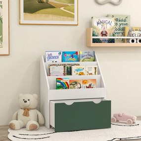 AIYAPLAY Bibliotecă pentru Copii cu Rafturi, Sertar, pentru Dormitor, Cameră de Joacă, Alb și Verde | Aosom Romania