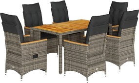 vidaXL Set mobilier de grădină cu perne, 7 piese, gri, poliratan