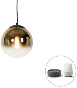 Lampă suspendată inteligentă neagră cu sticlă aurie 20 cm inclusiv Wifi A60 - Pallon