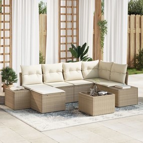 vidaXL Set de canapele pentru grădină 7 pcs bej și crem Rattan poli