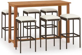 vidaXL Set mobilier de bar de grădină cu perne, 7 piese, maro