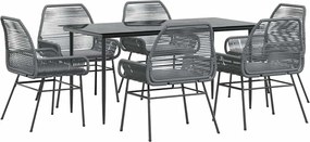 vidaXL Set de sufragerie de grădină de 7 piese sticlă poliratan gri