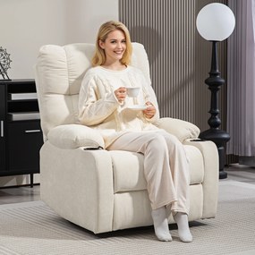 HOMCOM Fotoliu de relaxare cu suport pentru picioare, fotoliu de culcare, rotativ, până la 150 kg, structură din oțel, 88x96x108cm, Bej | Aosom Romania
