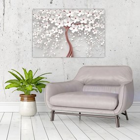 Tablou - Imaginea copacului alb cu flori albe, rosegold (90x60 cm)