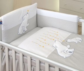 Set lenjerie din bumbac cu protectie laterala pentru pat bebelusi Bear Heart Grey 120x60 cm