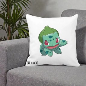 Perna Personalizata Bulbasaur Pokemon, 40x40 cm, Alba Mata, Husa Detasabila, Perna Inclusa, BEKZ®