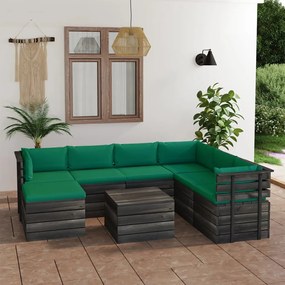 Set mobilier gradina din paleti cu perne, 8 piese, lemn de pin Verde, 8