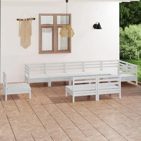 3082905 vidaXL Set mobilier de grădină, 9 piese, alb, lemn masiv de pin