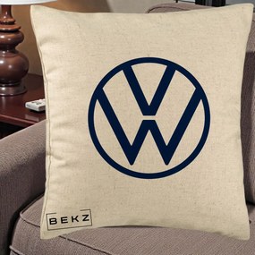 Perna Personalizata cu emblema Volkswagen, 40x40 cm, Bej, Husa Detasabila, Perna Inclusa, BEKZ®