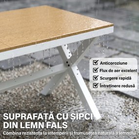 Outsunny Set Masă și Scaune de Grădină 7 Piese, Set Prânz Exterior din Aluminiu cu 6 Scaune Stivuibile, Masă cu Șipci Imitatie Lemn, pentru Terasă, Balcon, Patio, Teak | Aosom Romania