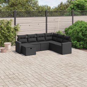 3263521 vidaXL Set canapele de grădină cu perne, 7 piese, negru, poliratan