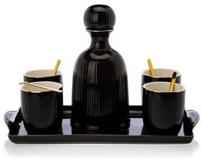 Set ceramic de cești cu carafă și tavă KENDI negru