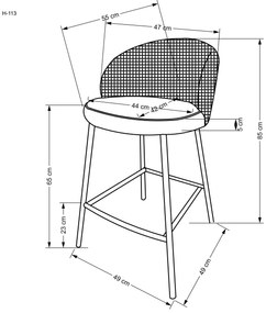 Scaun de bar tapitat H113 alb/negru