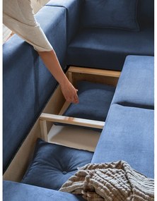 Colțar albastru închis extensibil cu tapițerie din catifea reiată (colț dreapta) Lazy Lukka – Miuform