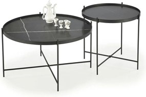 Set 2 masute cafea JULIETA, negru cu efect de marmura/negru
