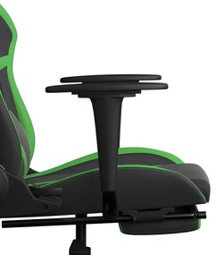 Scaun gaming de masaj suport picioare, negru verde, piele eco 1, Negru si verde, Cu suport de picioare