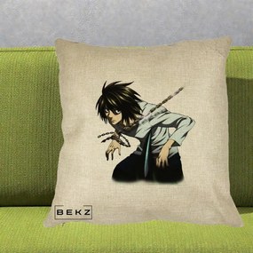 Perna Personalizata Death Note L Lawliet Lanturi, 40x40 cm, Crem, Husa Detasabila, Perna Inclusa, BEKZ®