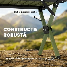 Outsunny Masă de Camping Pliabilă 116 cm, Masă de Picnic Impermeabilă cu Blat Rulabil și Cadru Metalic, Verde | Aosom Romania