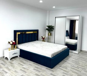 Dormitor Napoli, culoare albastru / alb, cu pat Napoli 160 x 200 cm, dressing Erika 150 cm, 2 noptiere Viena