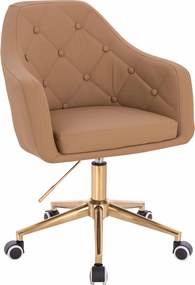 HR831K Scaun Caramel Piele Ecologica Premium Soft cu Bază Aurie