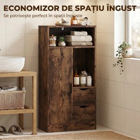 HOMCOM Dulap Baie Îngust cu 2 Sertare și Rafturi Reglabile pentru Bucătărie, Living, Hol, Maro Rustic | Aosom Romania