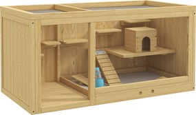 PawHut Cușcă pentru animale mici, Molid, inclusiv accesorii și bol pentru apă, 100 x 50 x 50 cm, Natur | Aosom Romania