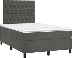 vidaXL Pat box spring cu saltea, gri închis, 120x190 cm, catifea