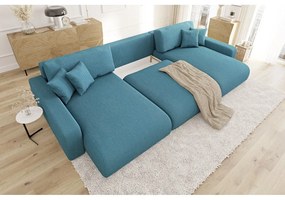 Colțar turcoaz extensibil, cu spațiu de depozitare, cu tapițerie din catifea reiată Sara – Ropez