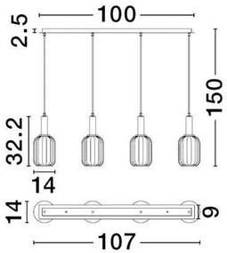 Lustra cu 4 pendule, Metal, Auriu, Sticla, Fumurie, MAHO