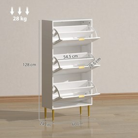 HOMCOM Dulap de pantofi pentru 18 perechi de pantofi cu 3 sertare rabatabile Alb | Aosom Romania