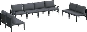 vidaXL Set de canapele pentru grădină cu pernă 8 pcs Negru Oțel