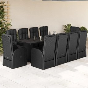 3277639 vidaXL Set mobilier de exterior cu perne, 11 piese, negru, poliratan