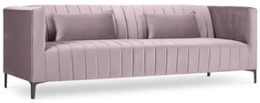 Canapea 3 locuri Annite cu tapiterie din catifea, picioare din metal negru, roz