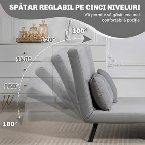 HOMCOM Canapea Extensibilă Cu Aspect Catifelat și Spătar Reglabil, Gri Deschis | Aosom Romania