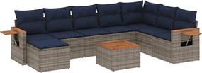 vidaXL Set canapele de grădină, 9 piese, cu perne, gri, poliratan