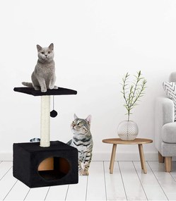 Stalp de zgariat pentru pisici cu minge de joc si capac de plus Negru 31 x 31 x 56 cm