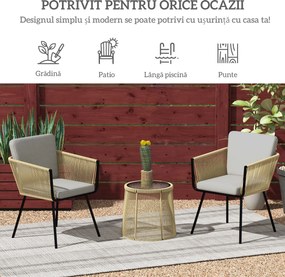 Outsunny Set mobilier de Grădină cu 2 Scaune și Măsuță de Cafea cu Blat din Sticlă, Ø49x47 cm, Maro | Aosom Romania