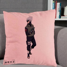 Perna Personalizata Naruto Kakashi Hatake Portret Complet, 40x40 cm, Roz, Husa Detasabila, Perna Inclusa, BEKZ®