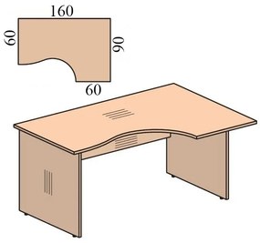 Masa ergonomica Impress 160 x 90 cm, dreapta, paltin