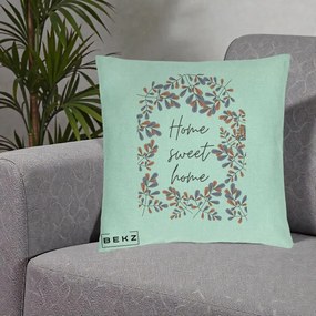 Perna Decorativa Home Sweet Home Frunze Colorate, 40x40 cm, Verde Menta, Husa Detasabila, Perna Inclusa, BEKZ®