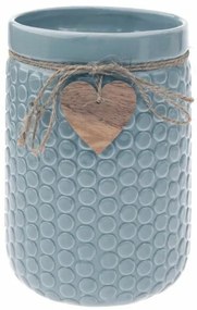Vază ceramică Inimă de lemn albastru deschis, 14 x 20 cm