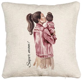 Perna Decorativa Canapea, Model Super Mom &amp;amp; Babe, 40x40 cm, Cu fermoar