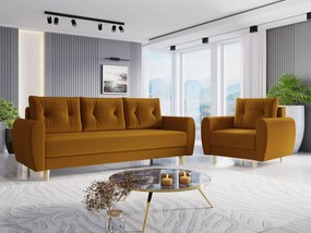Set canapea fotoliu 3+1 Keklat (muștar) (cu sp. depozitare). 1105839