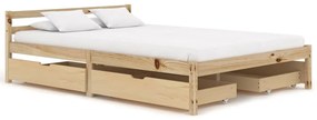 Cadru de pat cu 4 sertare, 140 x 200 cm, lemn masiv de pin Lemn deschis, 140 x 200 cm, 4 Sertare