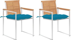 vidaXL Scaune grădină cu perne, 2 buc., lemn masiv tec și oțel