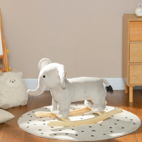AIYAPLAY Balansoar în Formă de Elefant, Căluț Balansoar din Lemn cu Bază și Sunete Realistice, 64,5x31x52 cm, Gri | Aosom Romania