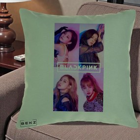 Perna Personalizata K-pop BLACKPINK Poster Colaj 4 Membre Violet Roz, 40x40 cm, Verde, Husa Detasabila, Perna Inclusa, BEKZ®