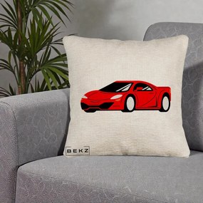 Perna Personalizata Masina Sport Rosie Grafic, 40x40 cm, Bej Canapea, Husa Detasabila, Perna Inclusa, BEKZ®