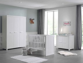 Set Complet Cameră Copii ERIK: Pătuț Transformabil 60x120 - 90x200 cm, Comodă, Masă de Înfășat și Dulap 3 Uși, Alb – Vipack